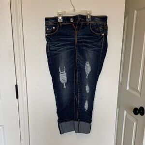 Almost Famous Dark Blue Distressed Cropped Jeans